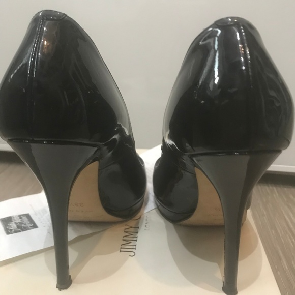 Jimmy Choo: Black Patent Leather Peep-Toe Pumps - Picture 4 of 8